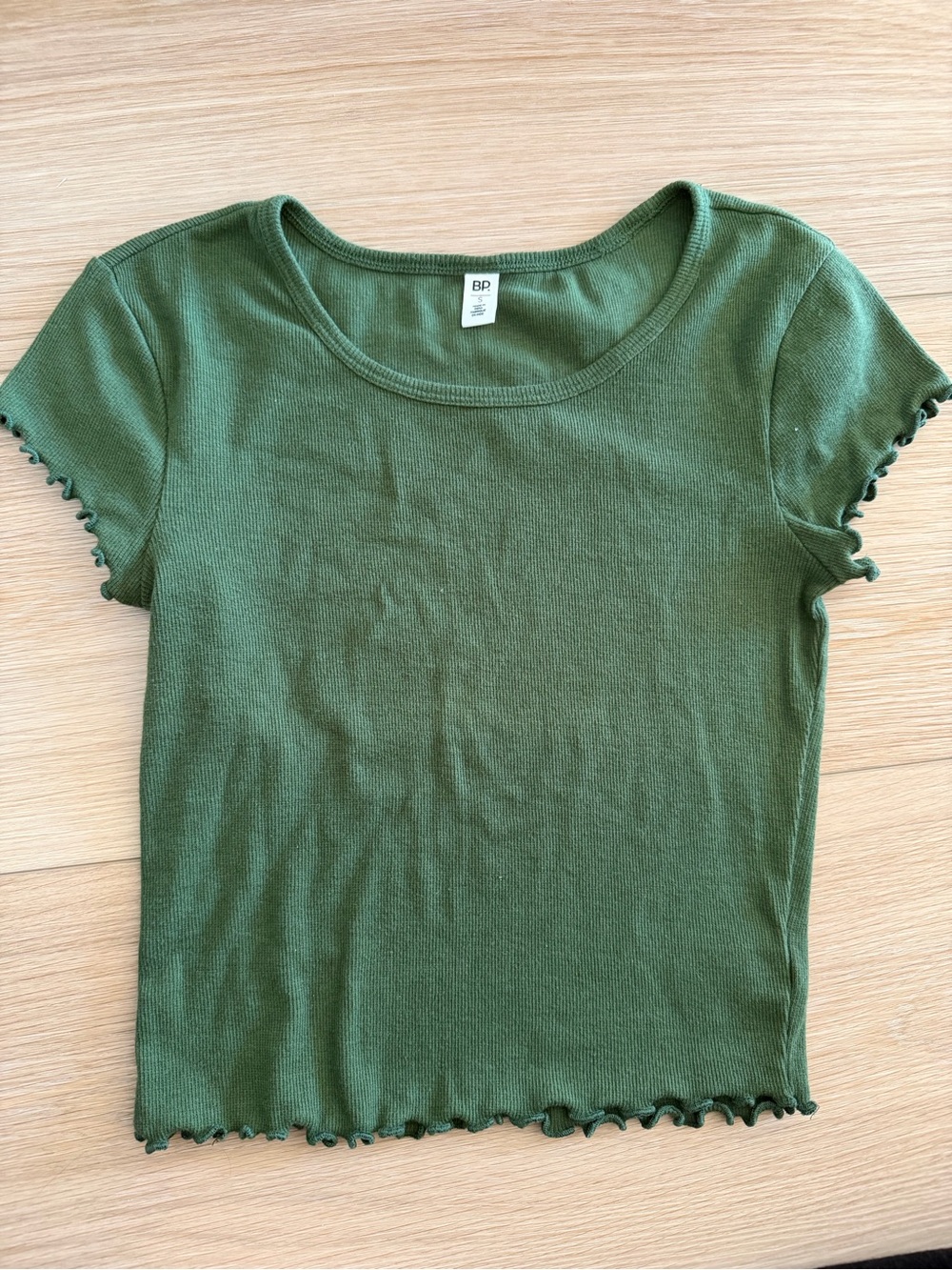 bp Olive Green Ribbed Short Sleeve Tee with Lettuce Hem